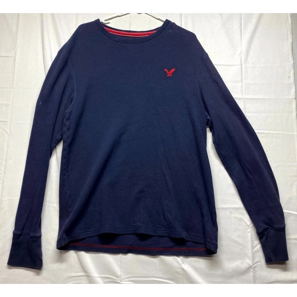 American Eagle Thermal Top Women's XL Navy Vintage Fit Embroidered Logo Pullover